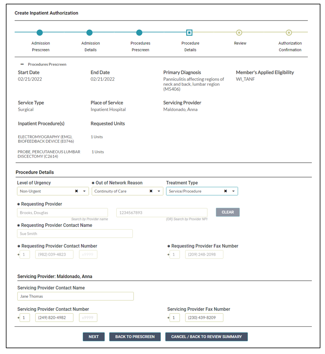 Providing the IP procedure details