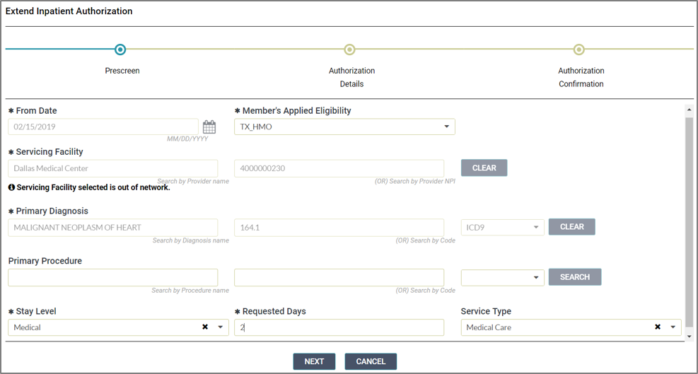 Completing the extend IP authorization prescreening