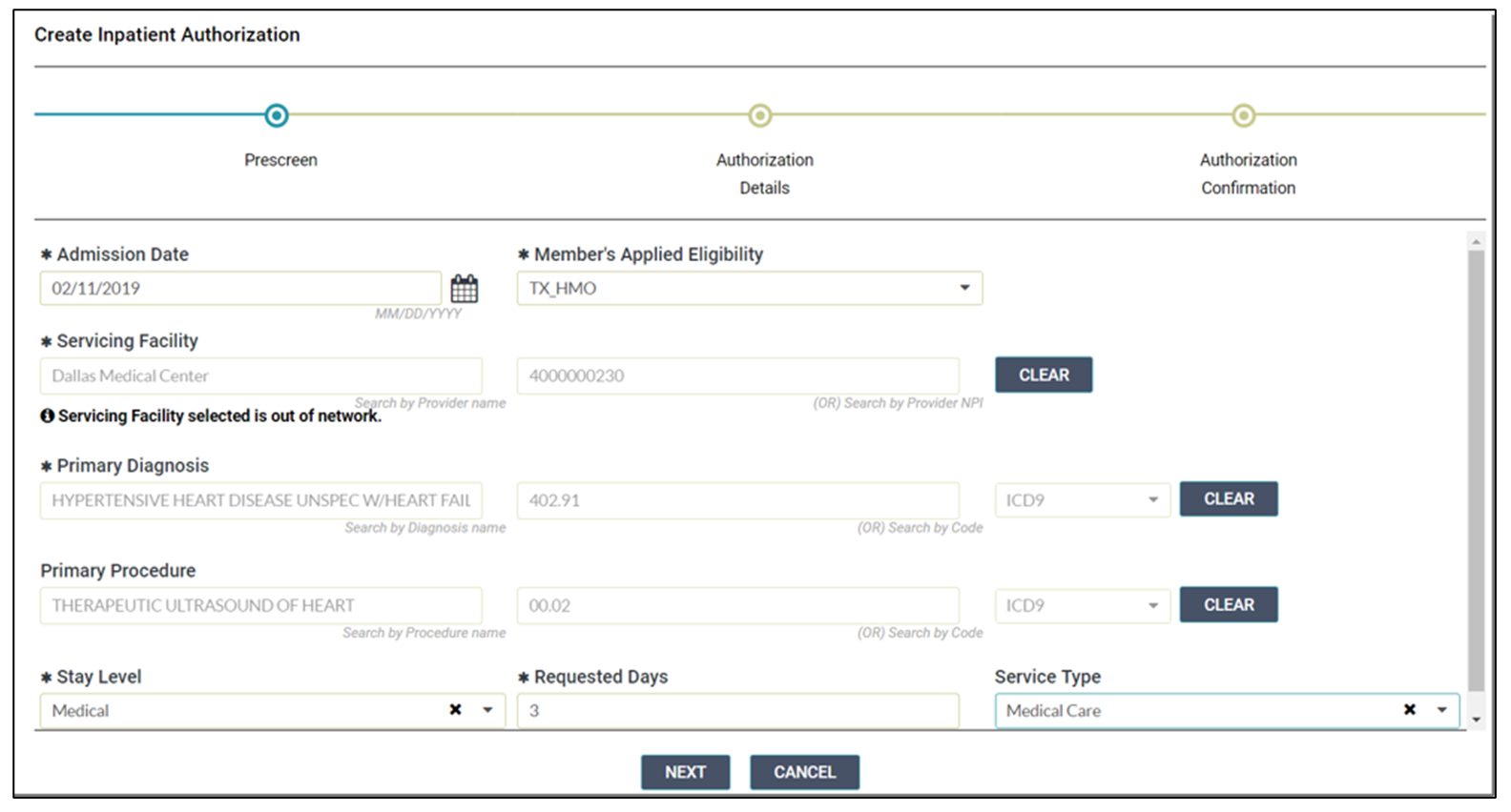 Creating an IP authorization request